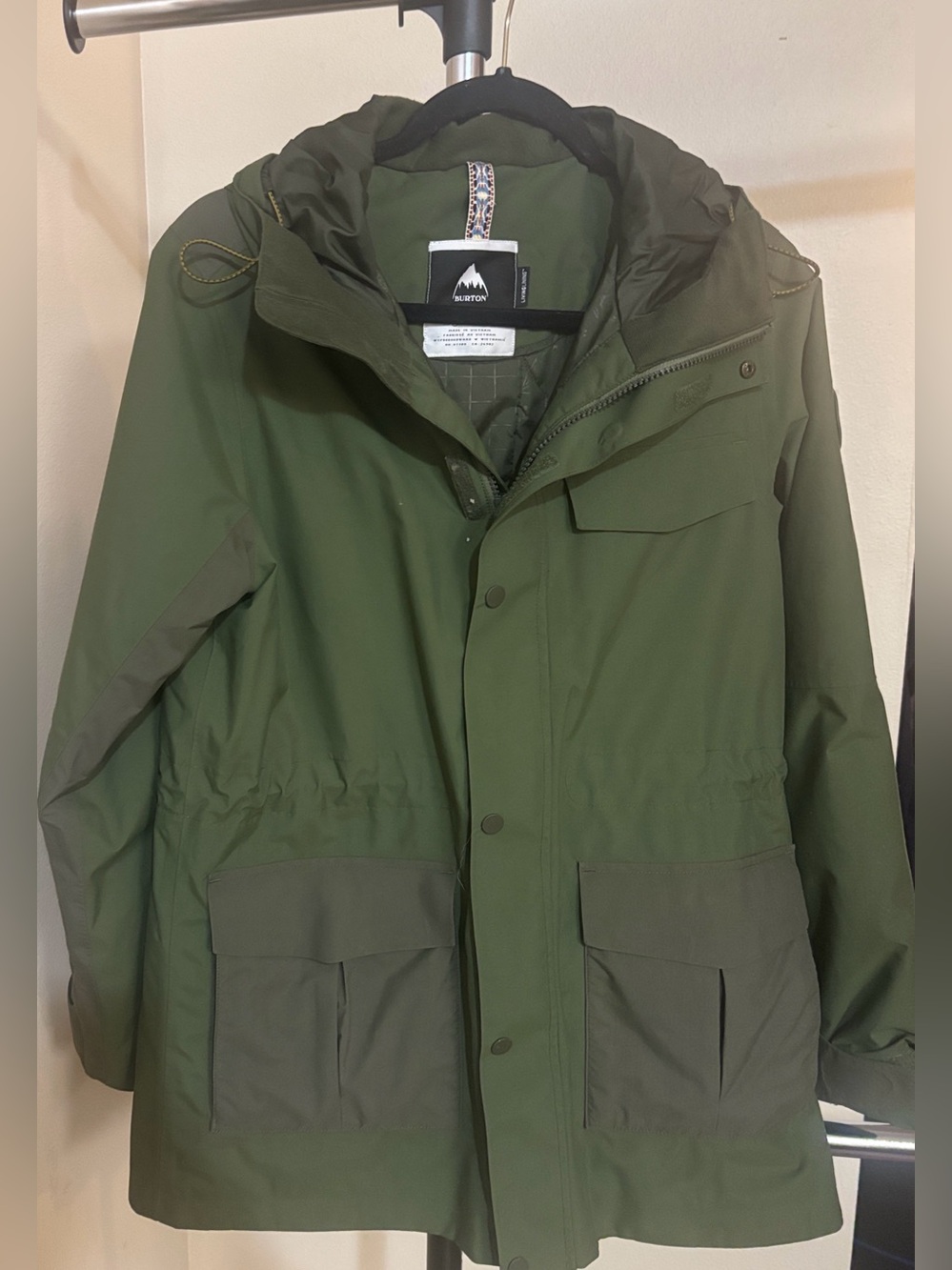 Burton Living Lining Waterproof Hooded Jacket Olive Green Women’s Small